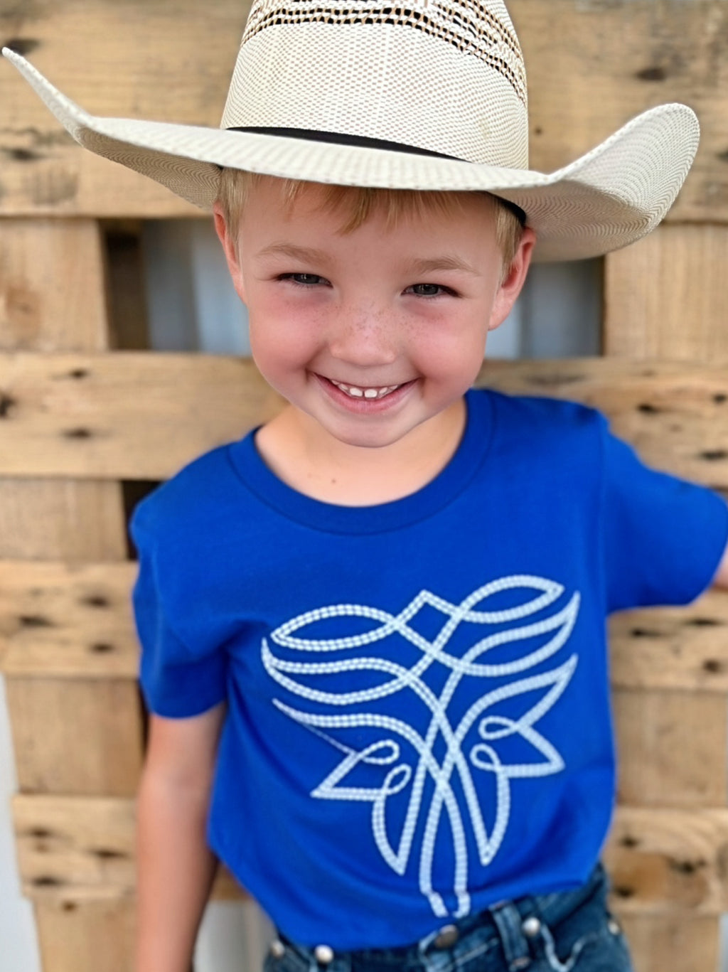 KIDS Blue Western Boot Stitch Top | shirtandskin