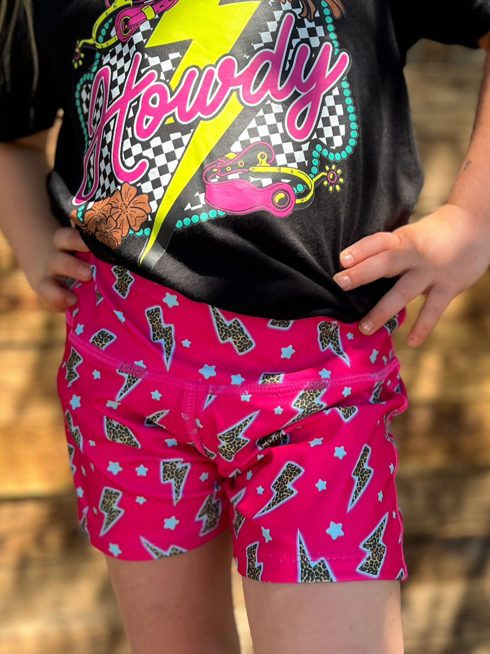 KIDS Hot Pink Thunderbolt  Activewear Shorts | shirtandskin