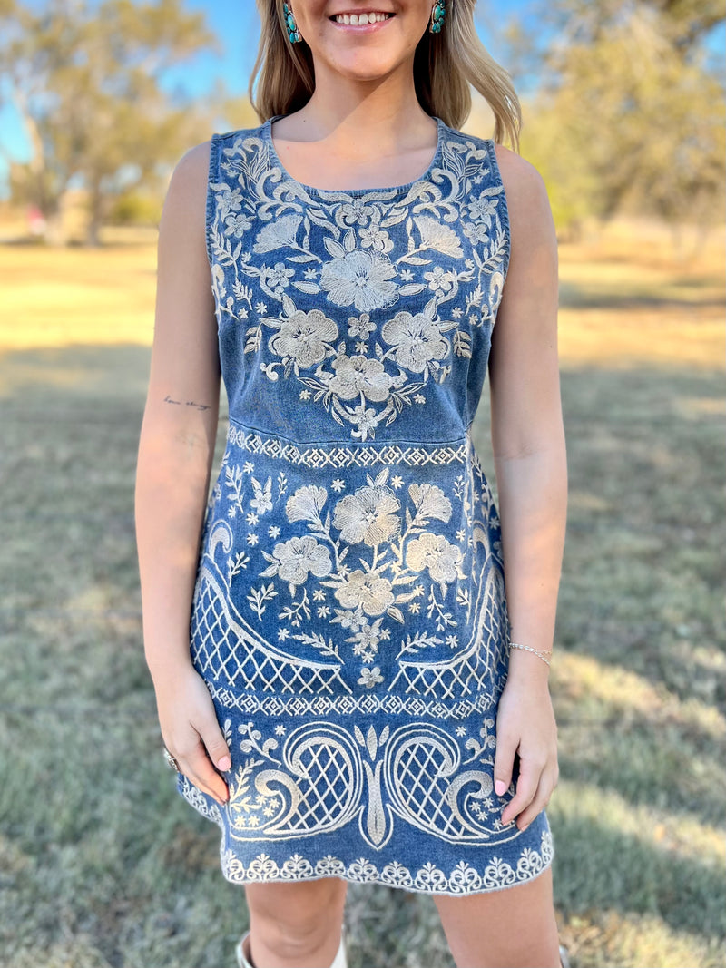 Denim And Grace Embroidered Dress | shirtandskin