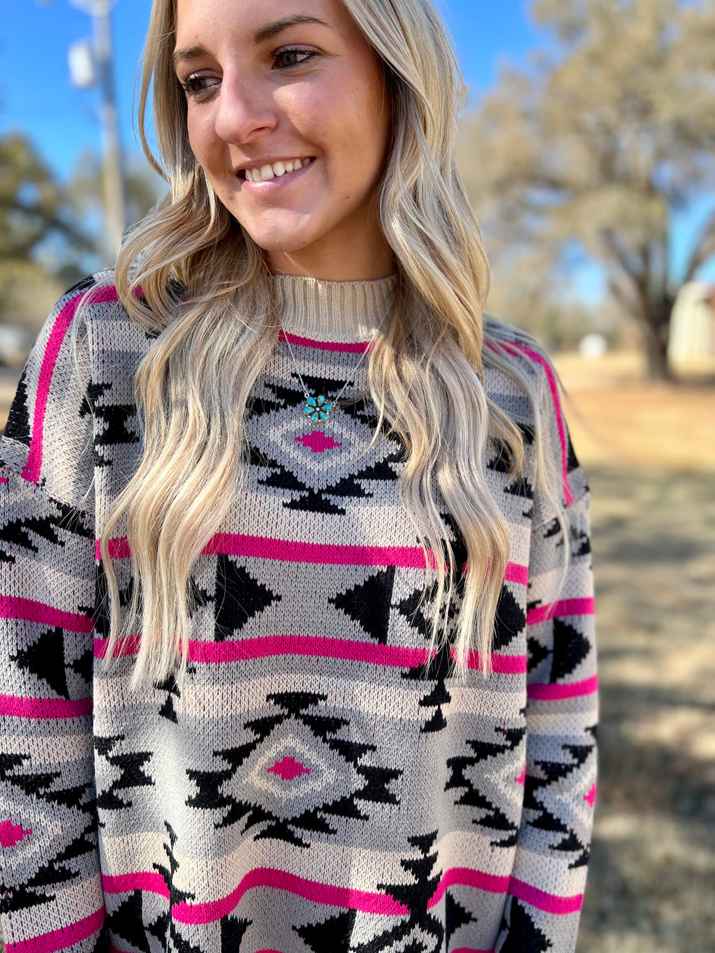 Black And Pink Aztec Knitted Sweater | shirtandskin