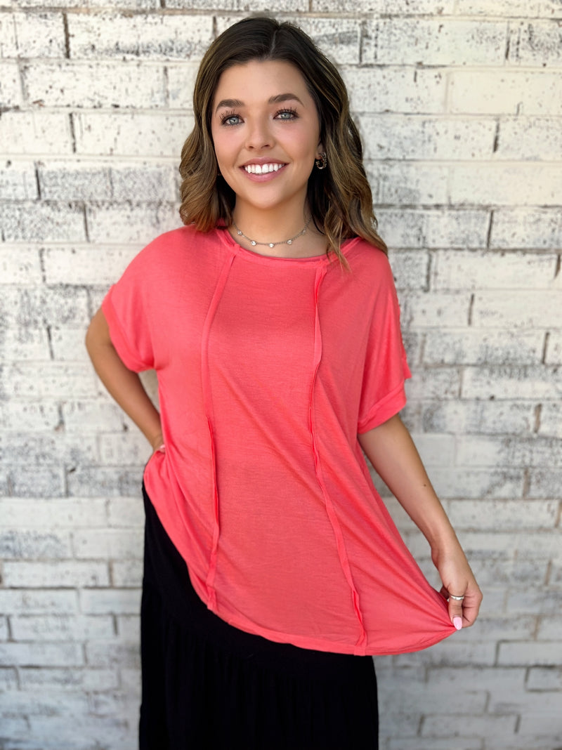 Coral Pink Round Neck Top | shirtandskin