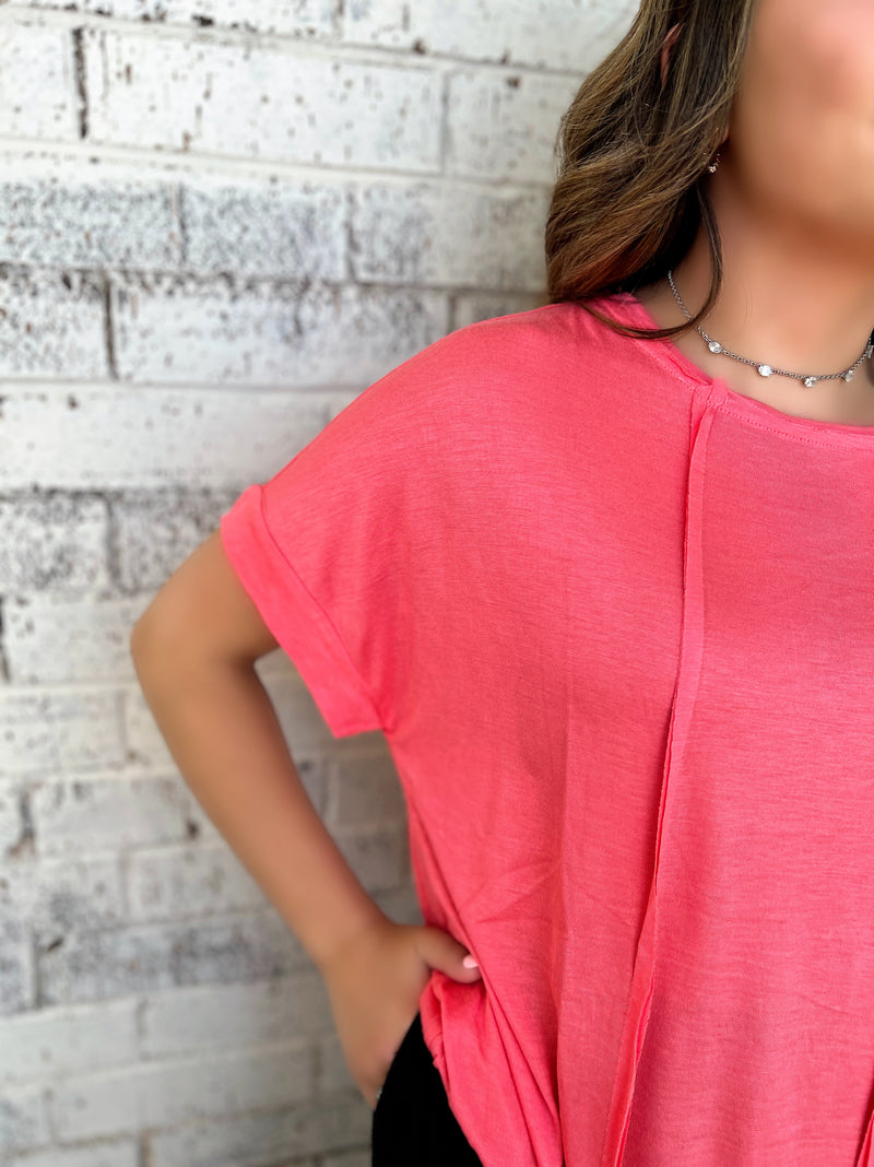 Coral Pink Round Neck Top | shirtandskin