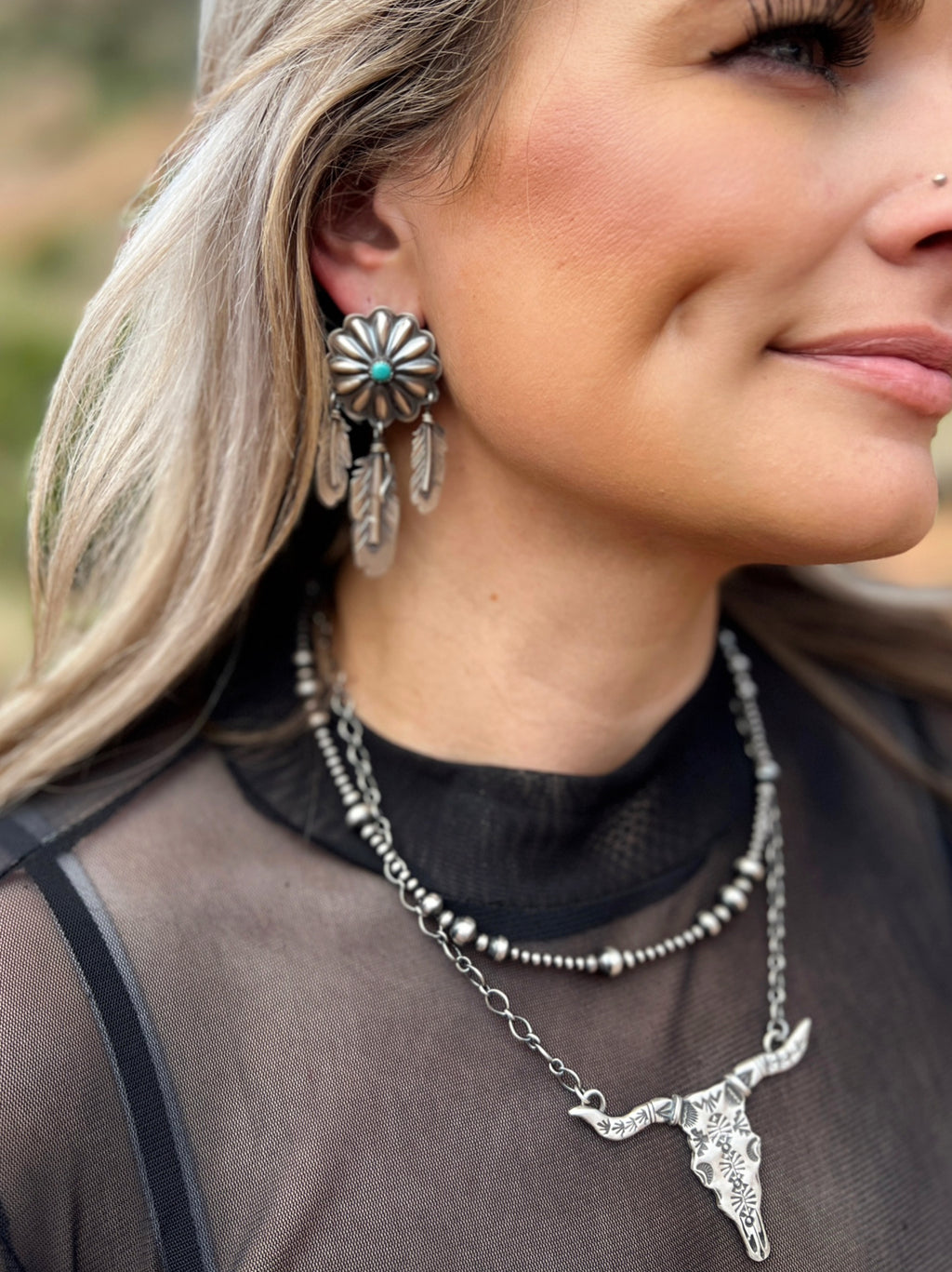 Texas Walker Longhorn Navajo Handcrafted Sterling Necklace | shirtandskin