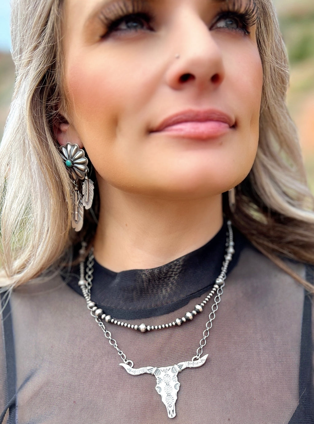 Texas Walker Longhorn Navajo Handcrafted Sterling Necklace | shirtandskin