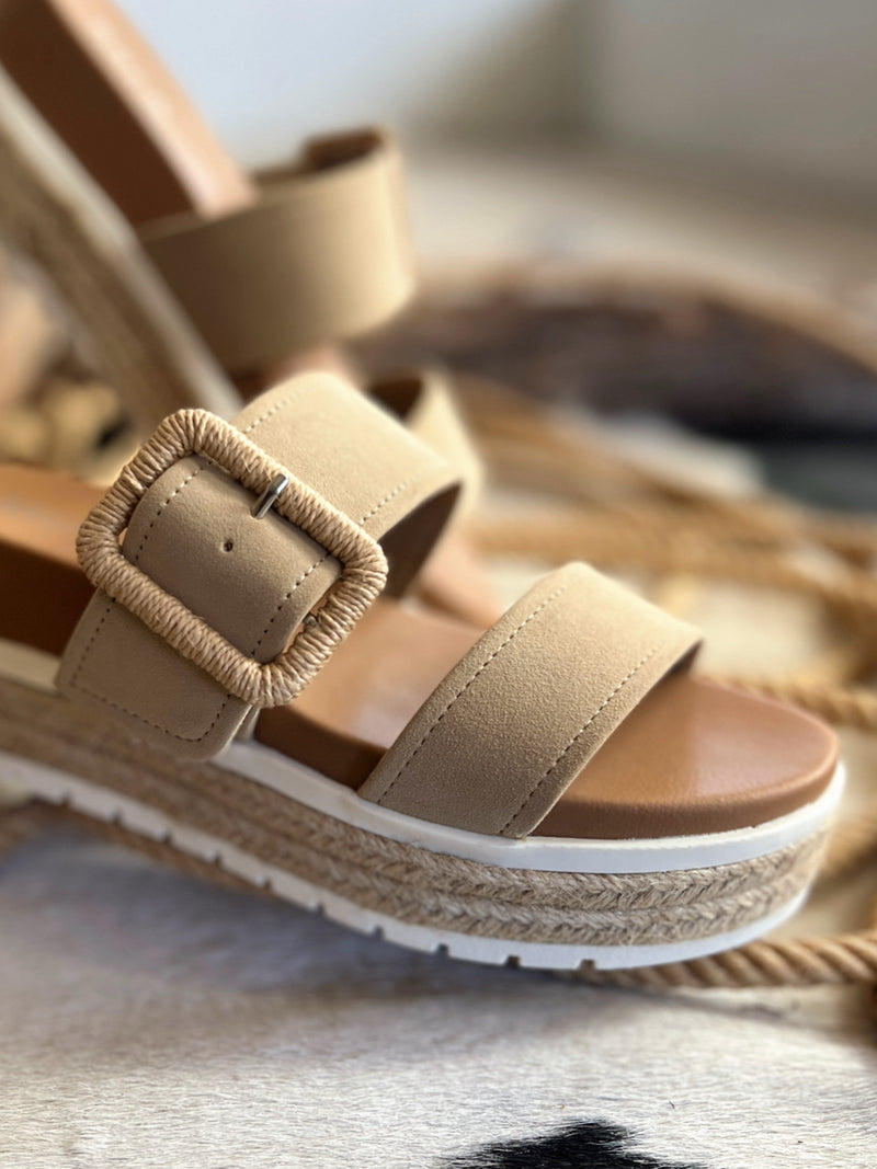 Suede Sand Raffia Platform Sandals | shirtandskin