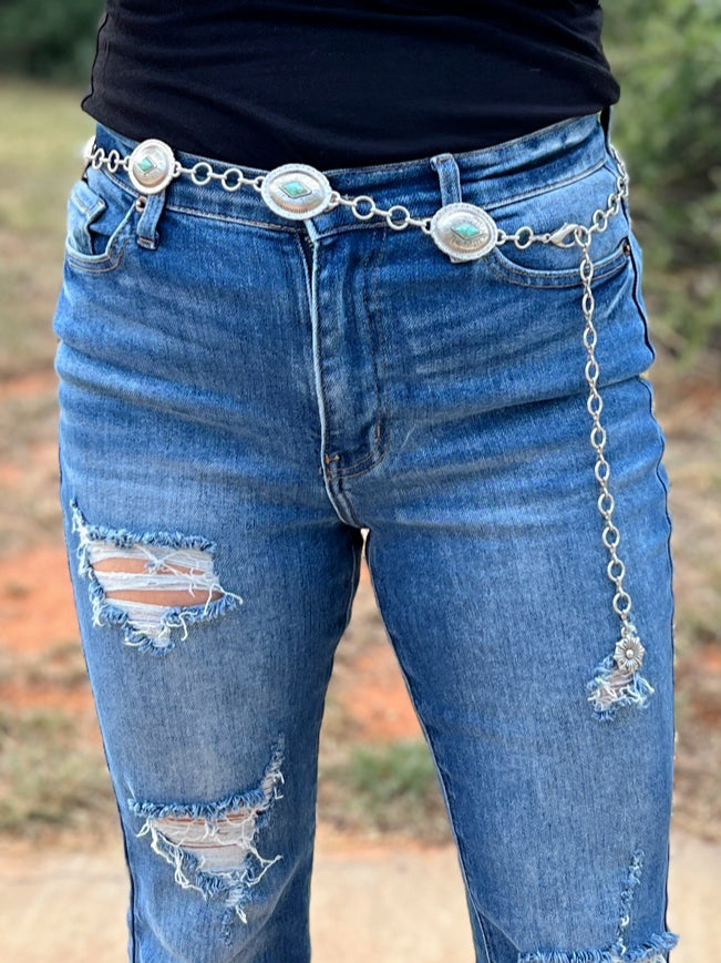 Same Old Story Oval Concho Chain Link Belt | shirtandskin