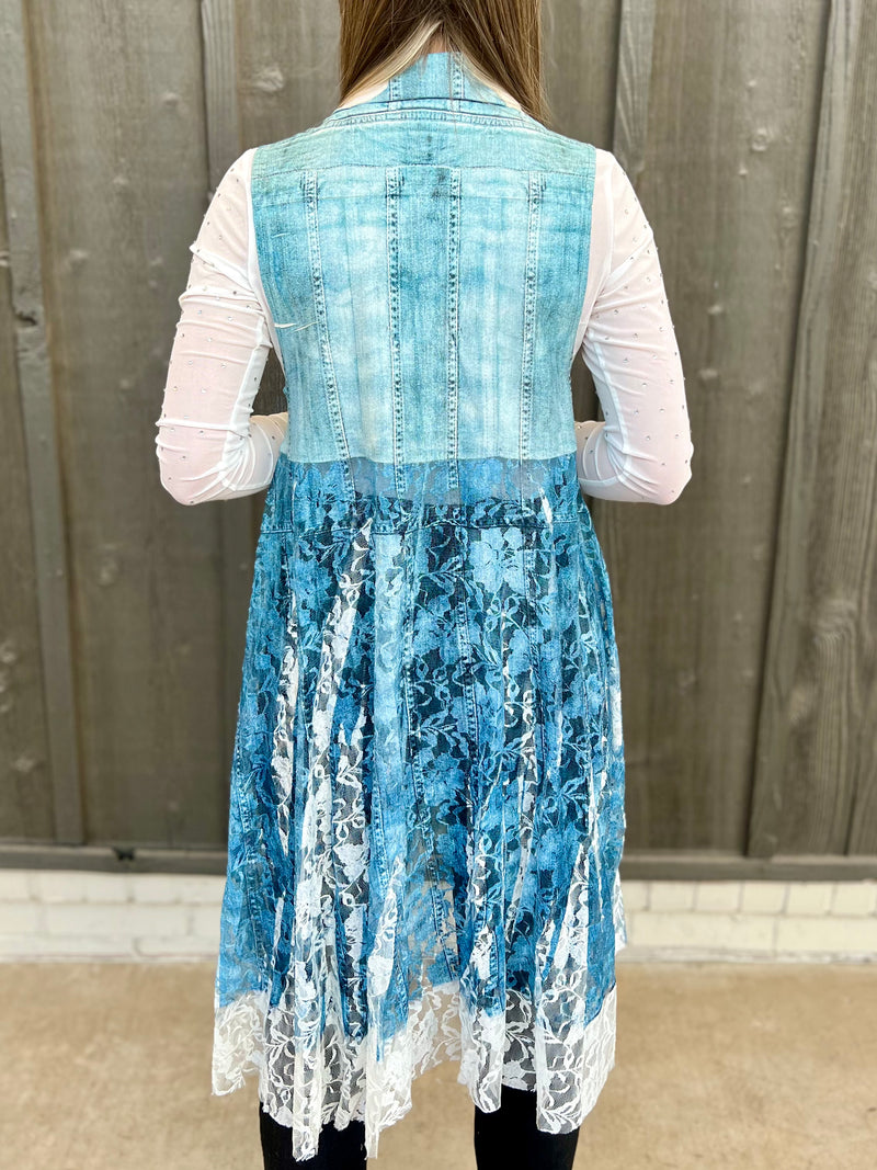 Denim Lace Layered Vest Cardigan | shirtandskin