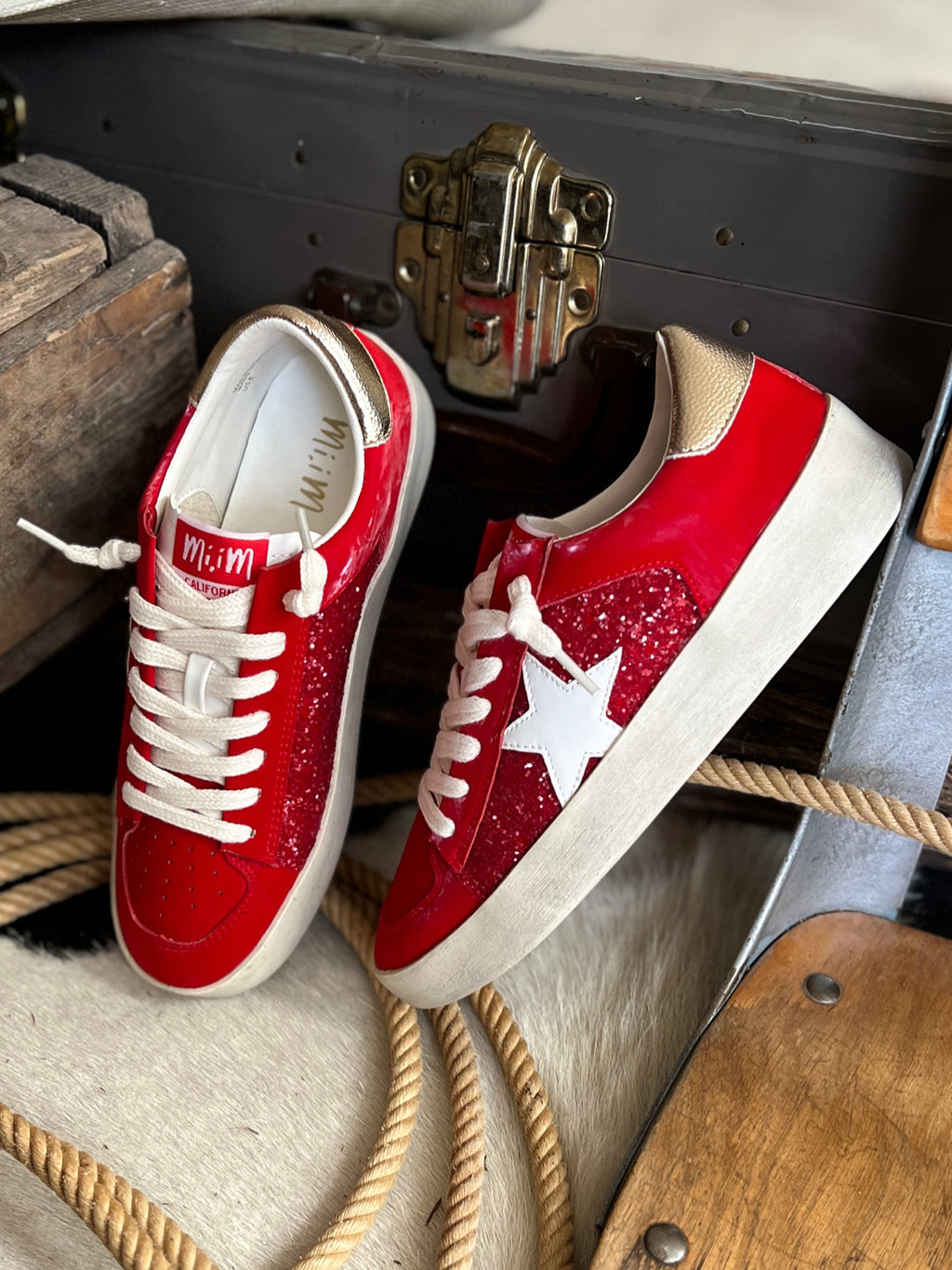 The Red Glittered Gold Star Sneakers | shirtandskin