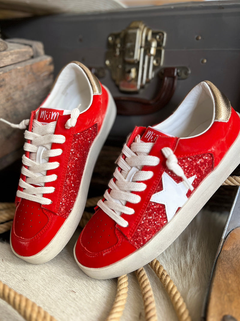 The Red Glittered Gold Star Sneakers | shirtandskin