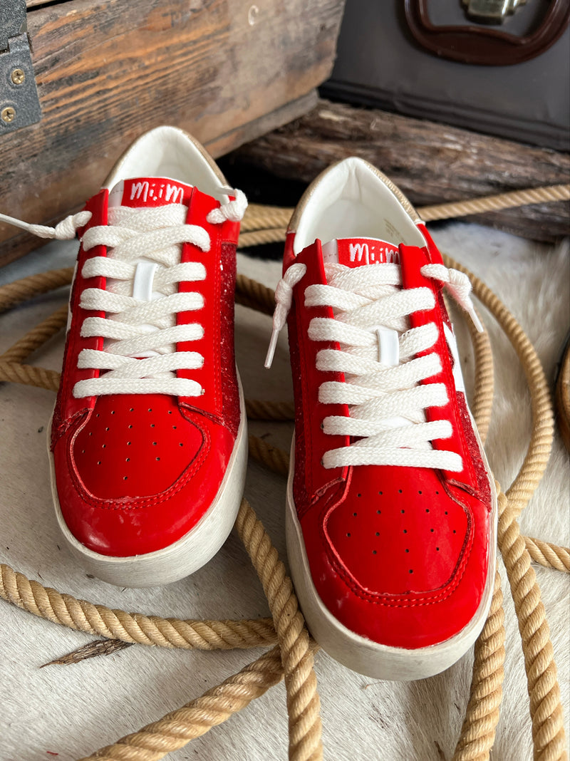 The Red Glittered Gold Star Sneakers | shirtandskin