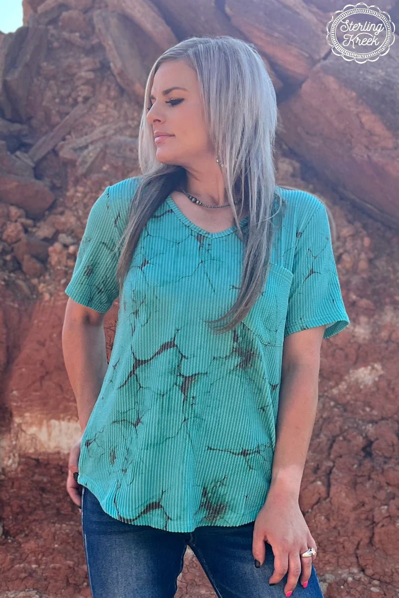 Sterling Kreek Turquoise Herd V-Neck Top | shirtandskin