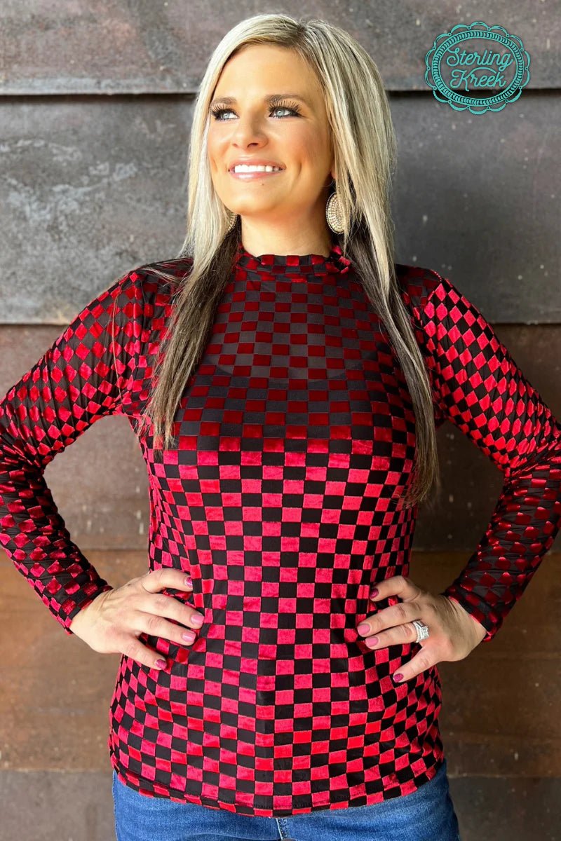 Sterling Kreek Red & Black Velvet Mesh Pep Rally Top | shirtandskin