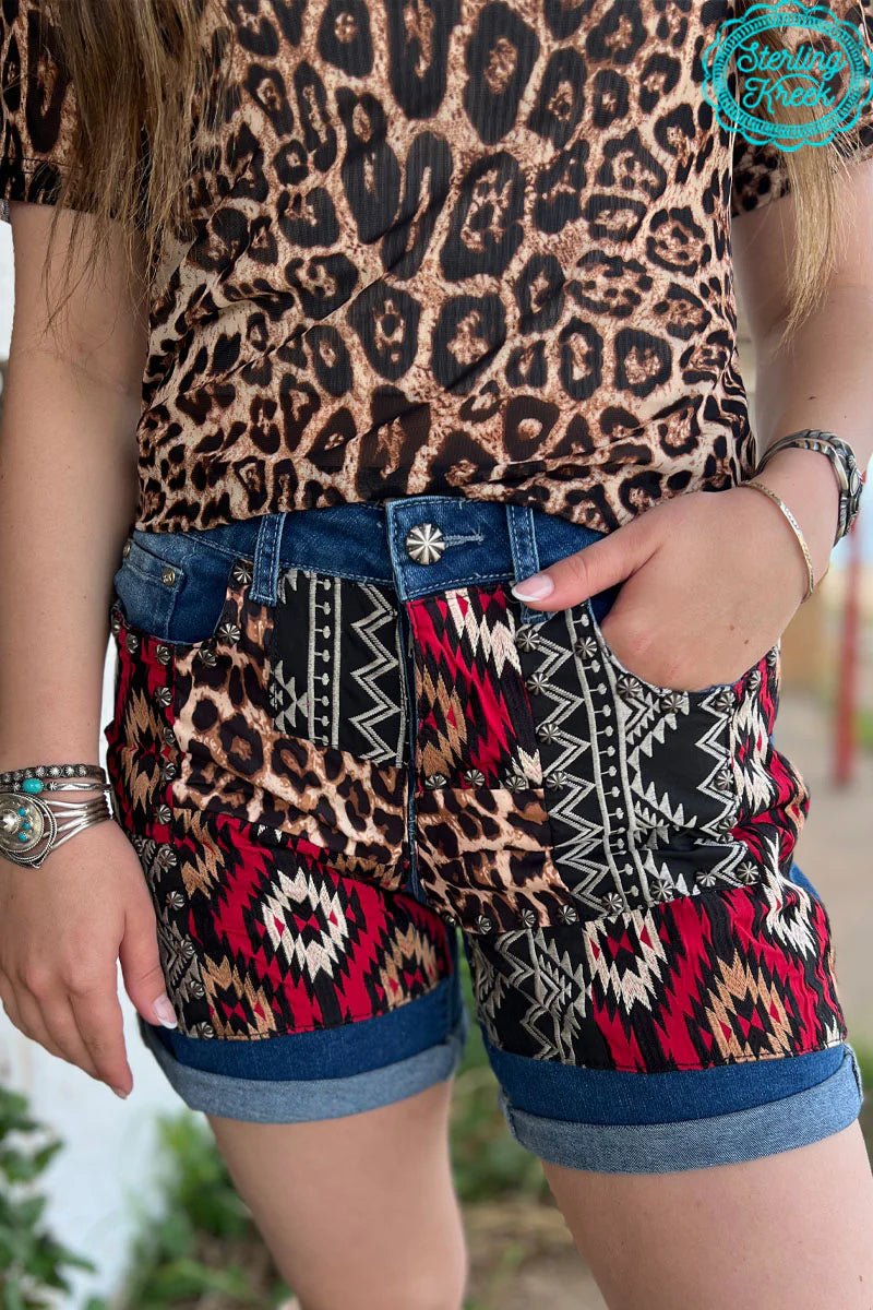 Sterling Kreek Leopard Patched Up Shorts-Long | shirtandskin