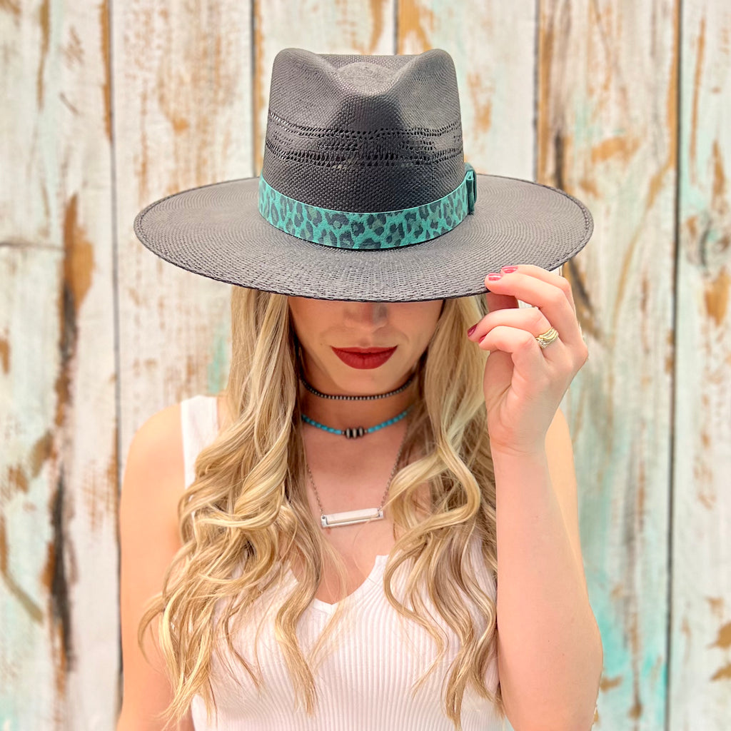 Black Leopard Band Straw Hat | shirtandskin