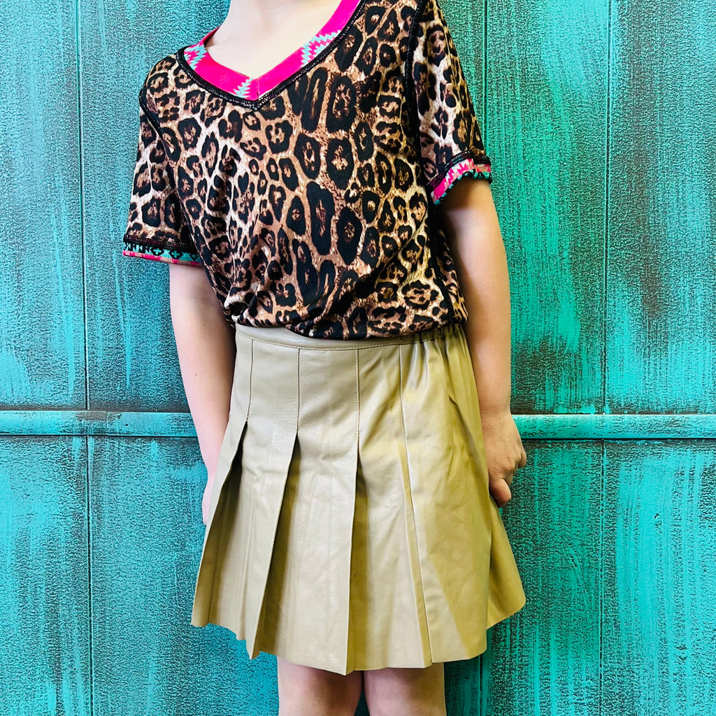 KIDS Little Sassy Beige Faux Leather Skirt | shirtandskin