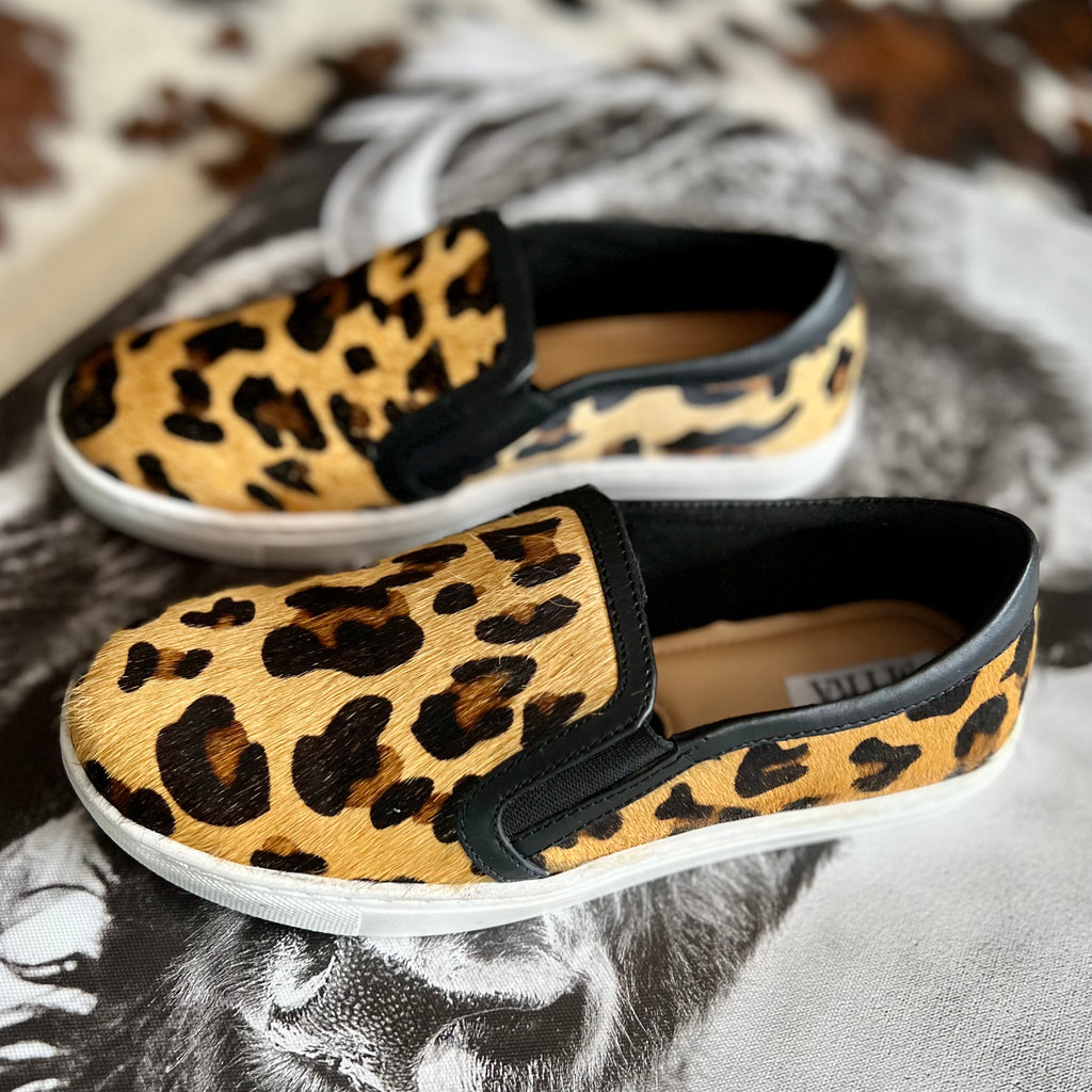 Leather Leopard Hair On Hide Slip On Sneakers | shirtandskin