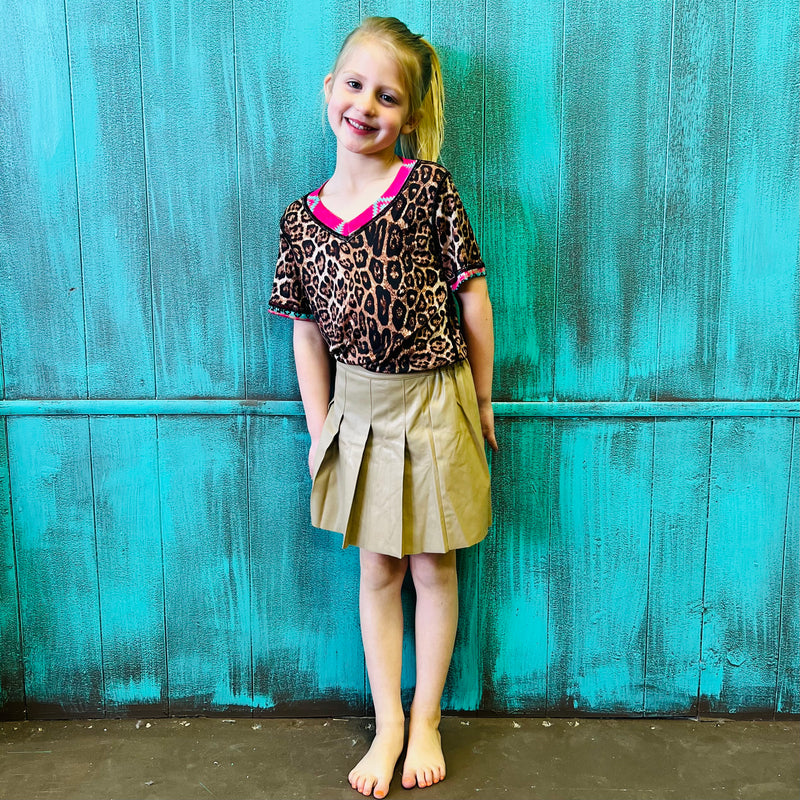 KIDS Little Sassy Beige Faux Leather Skirt | shirtandskin