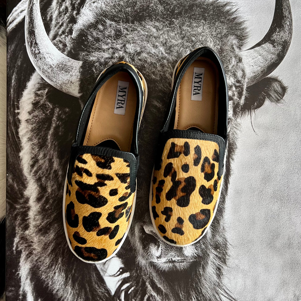 Leather Leopard Hair On Hide Slip On Sneakers | shirtandskin