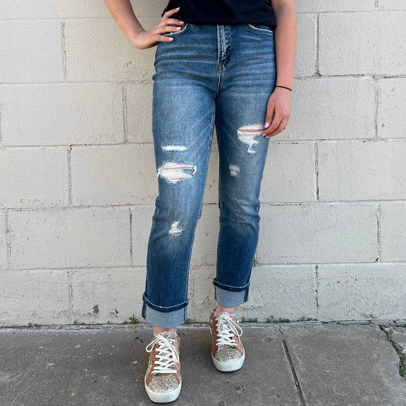 Cuffed Mom Denim Jeans | shirtandskin