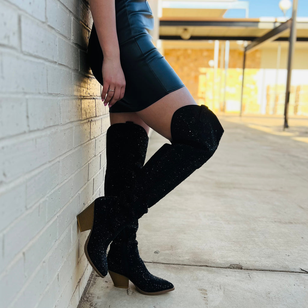 Bring Ya To Your Knees Rhinestone Boots | shirtandskin