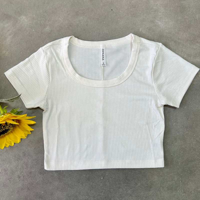 Zenana Ribbed Scoop Neck Crop Top | shirtandskin