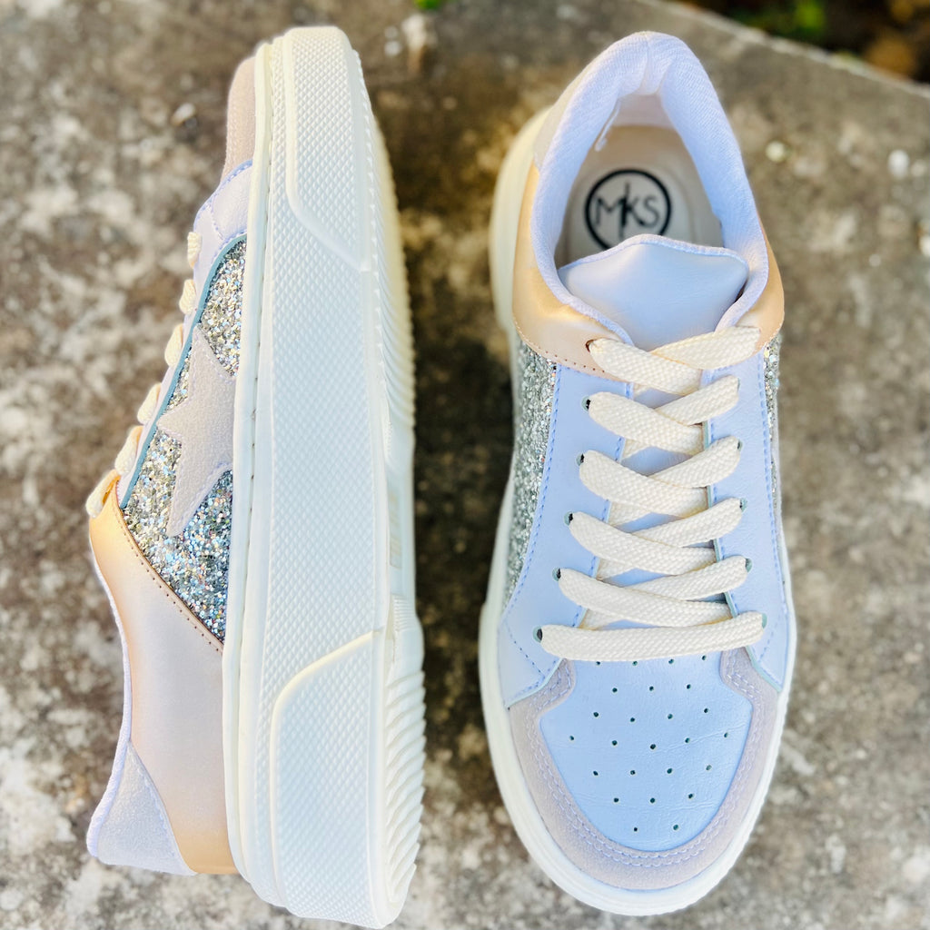 Nude And Silver Sparkle Star Sneakers | shirtandskin